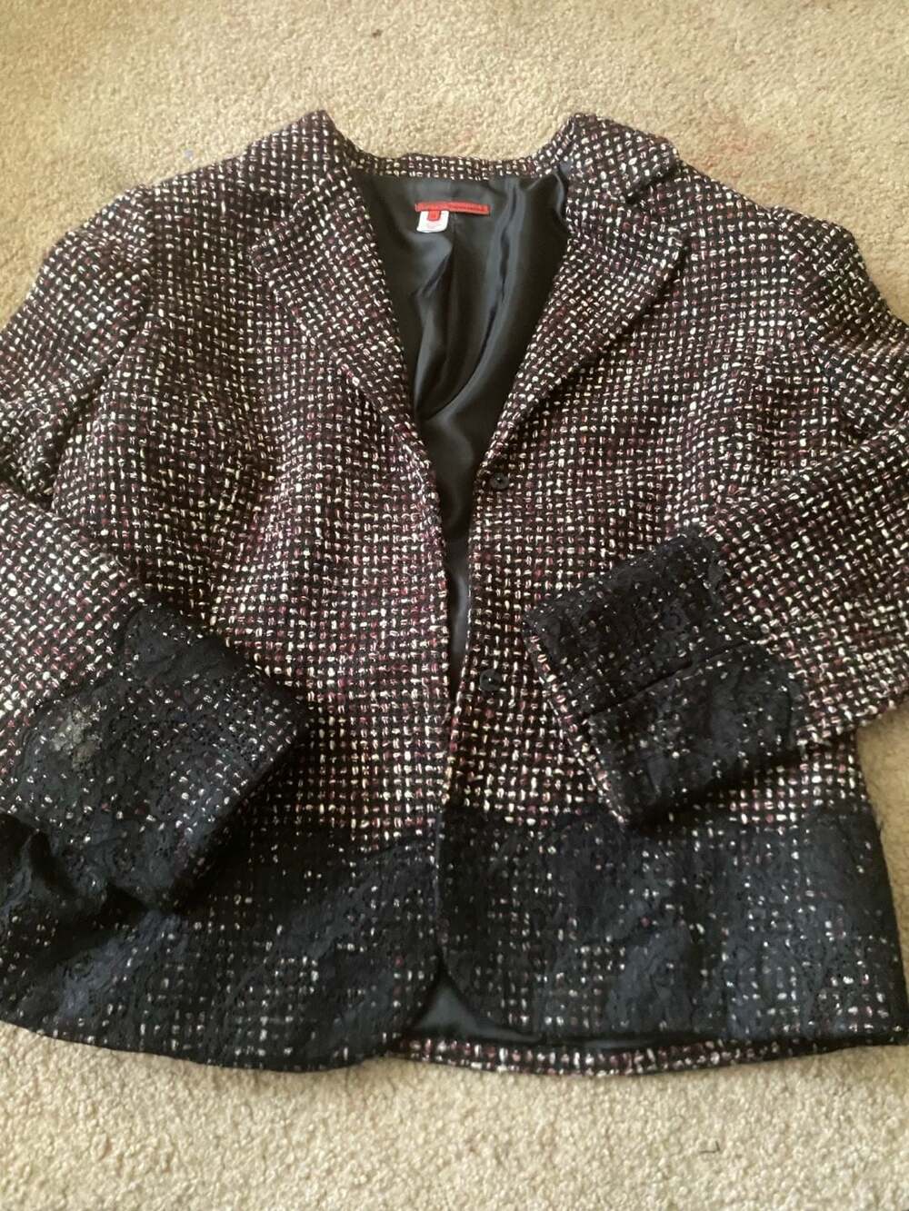 Tapemeasure Tweed Blazer Size 14 Multi Color Woven Lace Trim Jacket
